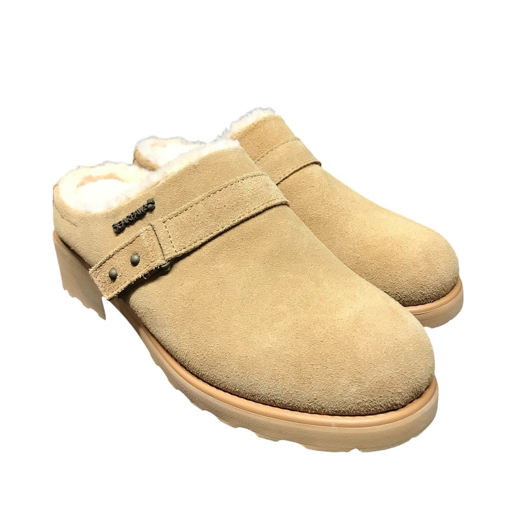 Bearpaw Womens Tan Suede Sheepskin Lined‎ Clog Mules Size 9 2130W Hickory